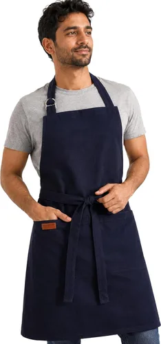 Miniatura 22 de Delantal de cocina 100% algodón con 2 bolsillos, delantal de chef ajustable para cocinar, hornear barbacoa, delantal unisex