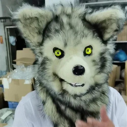 Miniatura 2 de HAO Máscara de terror realista de Halloween con mandíbula móvil, máscara de cabeza de lobo movible para fiesta de Halloween, disfraz de lobo