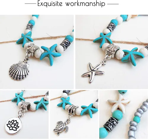 Miniatura 6 de Suyi 5 pulseras de tobillo para mujer, tobilleras ajustables en capas de playa, tobilleras de cadena bohemia, joyería de pie