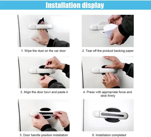 Miniatura 8 de 4 protectores contra rayones para tazones de manijas de puertas de automóvil, adhesivo de fibra de carbono para tazón de manija de puerta