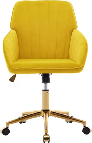 Miniatura 10 de Silla de escritorio de oficina de terciopelo con ruedas y base dorada, moderna silla giratoria ajustable, sillas de tocador tapizadas con brazos