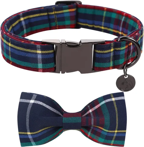 Miniatura 7 de DOGWONG Collar de Navidad para perro con corbatín, collar de perro de Papá Noel rojo, suave, duradero, ajustable, de algodón, para perros pequeños