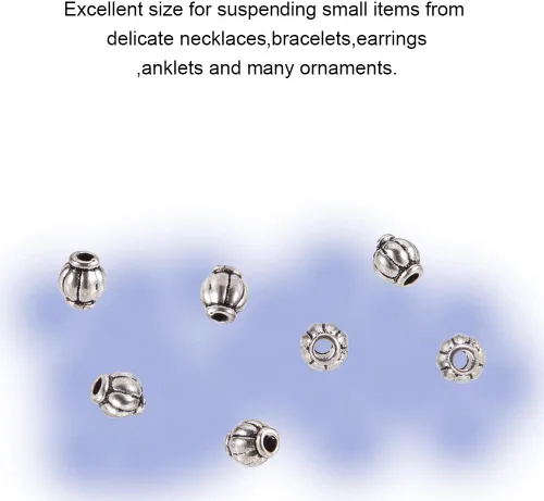 Miniatura 3 de PH PandaHall 750 cuentas espaciadoras de linterna, cuentas de barril de plata antigua de 0.157 pulgadas (0.157 in), aleación tibetana, cuentas