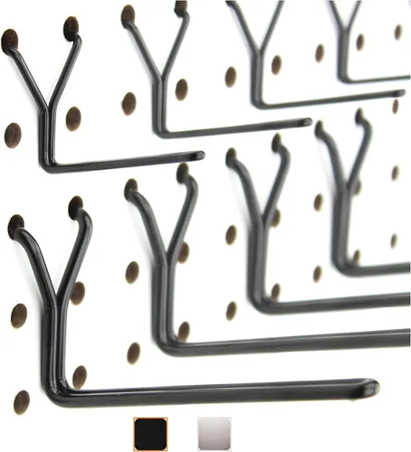 Miniatura 12 de Ganchos de acero para tablero de clavijas, paquete de 60 ganchos de 1 pulgada + 2 pulgadas + 4 pulgadas en L, color negro, no se caen, se adapta a