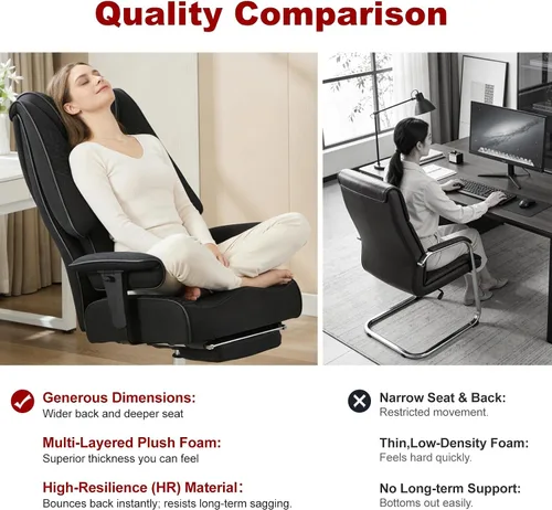 Miniatura 7 de EXCEBET Silla de oficina grande y alta de 400 libras de ancho, silla de oficina ejecutiva de cuero con respaldo alto con soporte lumbar, sillas