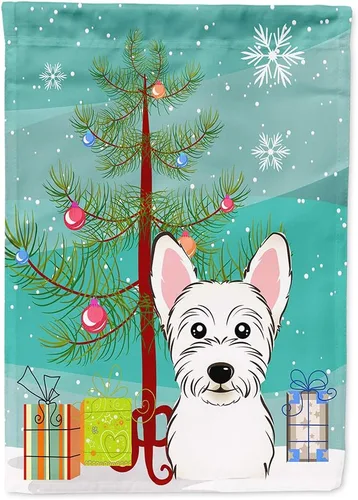 Miniatura 105 de Caroline's Treasures BB1622CHF - Bandera de casa Shih Tzu con árbol de Navidad y gris plateado para porche, grande, para colgar en la pared