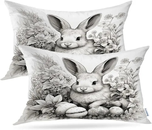 Miniatura 63 de Batmerry Juego de 2 fundas de almohada decorativas con estampado floral gris y blanco de 18 x 18 pulgadas, estilo victoriano con patrón de flores