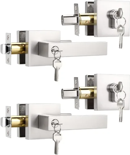 Miniatura 40 de KNOBWELL - Pomo resistente para puertas exteriores con cerradura de seguridad de doble llave y cuadrada; juego de picaportes para puertas