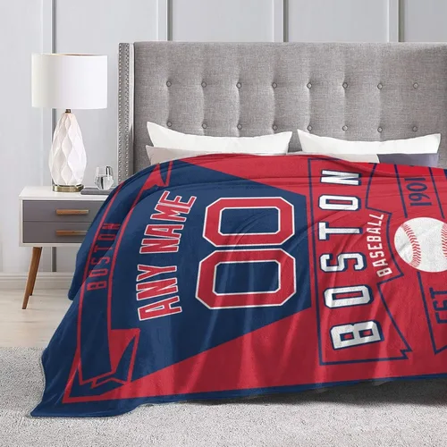 Miniatura 6 de Manta personalizada para fanáticos de la cama, regalo de béisbol, ciudad, invierno, verano, manta de forro polar con nombre y número personalizados