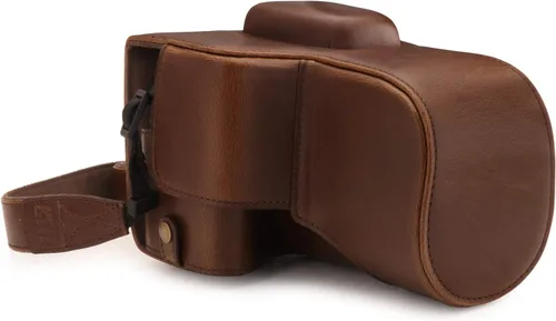 MegaGear MG1608 Ever Ready - Funda de piel para cámara compatible con Canon EOS Rebel T7 (0.709-2.165 in), 2000D (0.709-2.165 in), color marrón