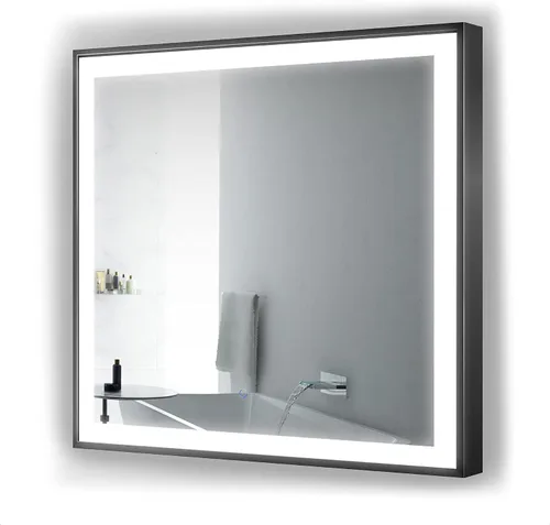 Krugg Soho Espejo LED enmarcado para baño | Espejo de tocador iluminado incluye atenuador y desempañador | Montaje en pared vertical u horizontal