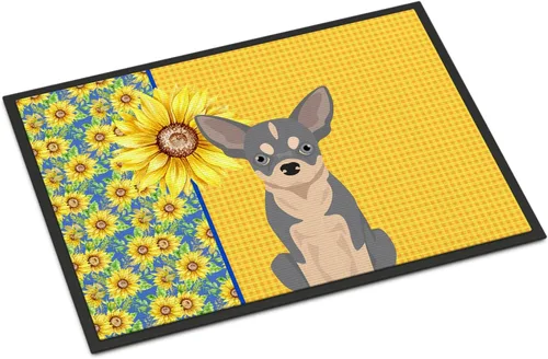 Miniatura 204 de Caroline's Treasures WDK5313MAT Airedale Terrier - Tapete para puerta delantera de 18 x 27 pulgadas, diseño de girasoles de verano, para entrada