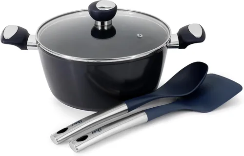 Miniatura 4 de Oster Hawke - Juego de ollas y sartenes de cerámica antiadherente de aluminio de alta calidad sin PFA, con base de inducción Negro / Azul (Hawke)
