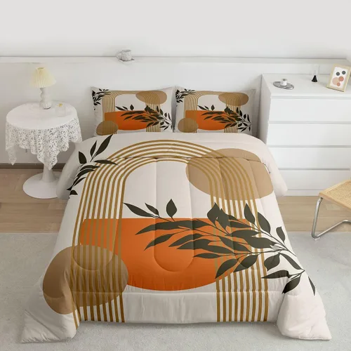 Miniatura 2 de Juego de ropa de cama tamaño King con diseño de hojas bohemias para niñas, niños, adolescentes y mujeres, abstracto, exótico, geométrico, moderno