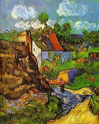 YEESAM ART Van Gogh - Pintura por números para adultos, casas en Auvers de 16 x 20 pulgadas, lienzo de lino acrílico, kit de pintura de números para