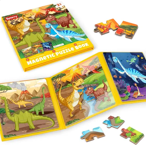 SYNARRY Rompecabezas magnéticos de dinosaurios para niños de 3 a 5 años, 20 piezas para niños pequeños de 4 a 6 años, regalos para niños,