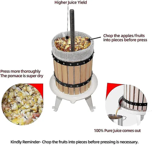 SQUEEZE master Prensa clásica de vino de sidra de manzana y frutas, cesta de madera maciza de 4.75 galones/18 litros con trituradora clásica de