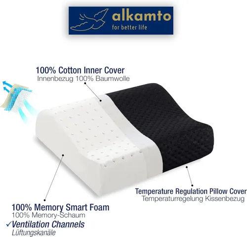 Miniatura 5 de alkamto Almohada de espuma viscoelástica cómoda para viajes y campamentos, bolsa portátil fácil de llevar, funda de almohada con regulación