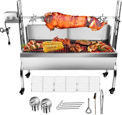 Miniatura 2 de Parrilla eléctrica con espetón de 48.6 pulgadas, soporte para asar cerdo y cordero - Capacidad de 176 libras, altura ajustable, kit de parrilla