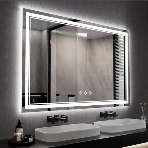 Miniatura 27 de Espejo LED, 20 x 28 pulgadas, gradiente frontal y retroiluminado LED, espejo de baño LED de 3 colores regulables CRI>90, IP54, espejo de baño