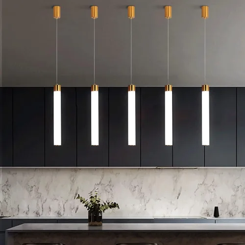 Miniatura 3 de Lámpara colgante de metal de tubo largo para isla de cocina, lámpara colgante de acrílico blanco, moderna de 6000 K, luces colgantes para bar