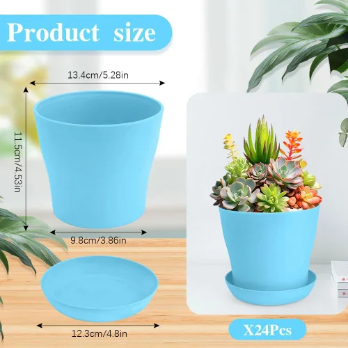 Miniatura 2 de OALCQ Macetas de 5 Pulgadas 24 Piezas, Macetas de Flores para Plantas de Interior, Macetas para Suculentas, Macetas Pequeñas con Drenaje, Macetas