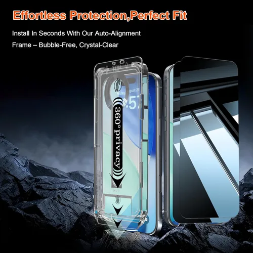 Miniatura 5 de OneFish - Protector de pantalla de privacidad compatible con iPhone 17 Pro Max, 2 unidades, 4 vías, 360° antiespía, vidrio templado, dureza 9H