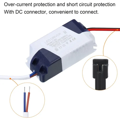 Miniatura 5 de PATIKIL 1-3W 240mA LED Driver, AC 85-265V Salida 5-12V DC Conector macho Conector Rectificador de corriente constante Transformador Fuente