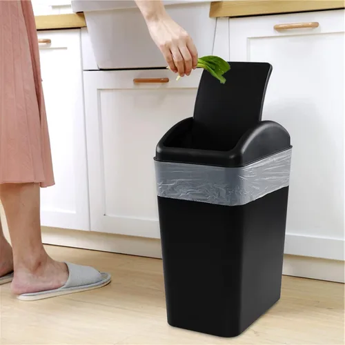 Miniatura 4 de Paquete de 3 botes de basura de 4.5 galones con tapa abatible, color negro Plastic Swing Lid Trash Can, Slim Narrow Body, Perfect For Bathroom