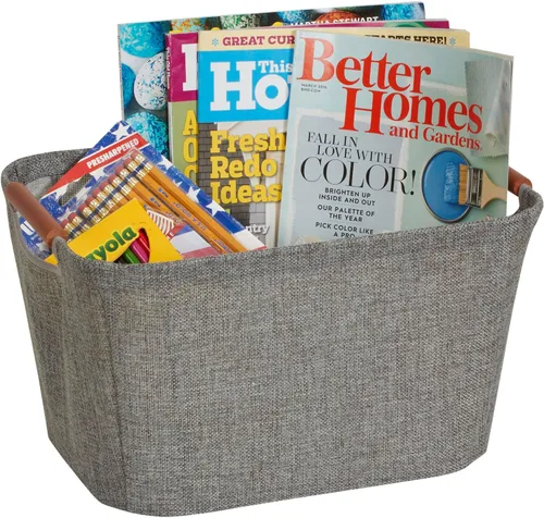 Miniatura 4 de Cesto de almacenamiento pequeño con mango de madera, de Household Essentials, gris, S