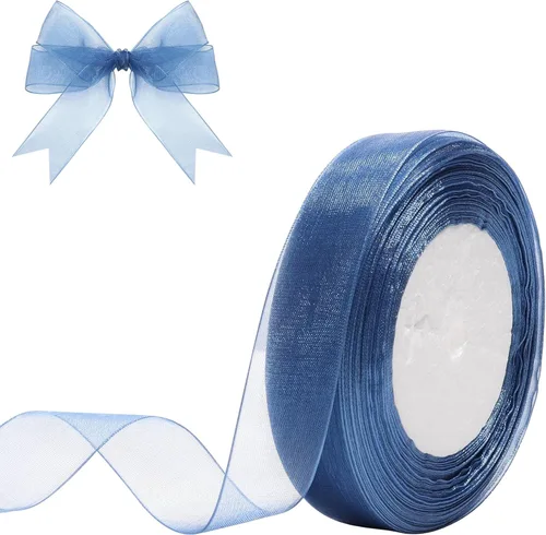 Cinta de organza transparente azul real de 3/4 de pulgada, 50 yardas, cinta de gasa para envolver regalos, Navidad, Halloween, decoración de ramo de