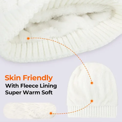 Miniatura 2 de Livingston Gorro de punto suave de invierno para mujer con pompón de piel sintética