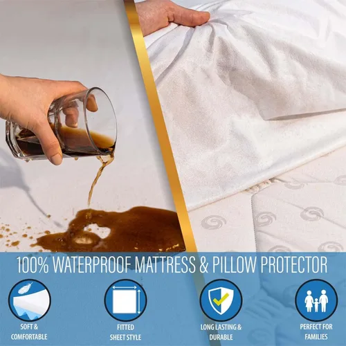 Miniatura 2 de Protector de colchón impermeable de tamaño individual con 1 funda de almohada, transpirable, hipoalergénico, protector de colchón de rizo de algodón