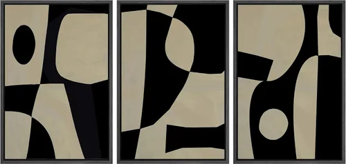Miniatura 87 de SIGNLEADER Lienzo enmarcado para pared, juego de arte de collage de polígonos retro marrón tostado, ilustraciones con formas abstractas, arte