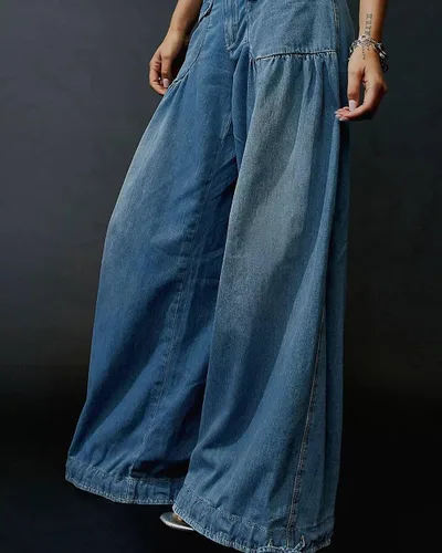 Miniatura 2 de Free People Dupes - Pantalones de mezclilla holgados de loto para mujer, con cremallera, cintura media, tobillos, con bolsillos