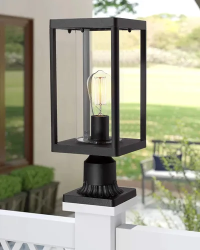 Miniatura 5 de Beionxii Farol de poste para exteriores, luminaria de poste moderna grande de 20 pulgadas, luces de pilar exteriores con base de montaje para pilar