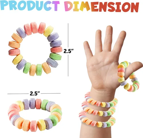 Miniatura 6 de Paquete de 36 pulseras de caramelo a granel para niños de 2.5 pulgadas, envueltas individualmente, pulseras elásticas comestibles con sabor a fruta
