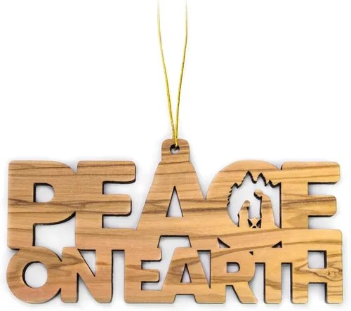 Miniatura 6 de Adornos de madera de olivo de Tierra Santa, adorno de pesebre de madera con bombilla 2D, pastores y ángeles, adornos de Navidad cristianos de 2 x 4