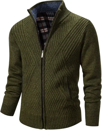 Miniatura 72 de VtuAOL Suéteres tipo cárdigan para hombre, con cremallera completa, cuello alto, cárdigan de punto casual con bolsillos
