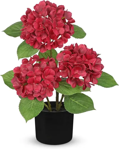Miniatura 13 de Hollyone Flores artificiales de hortensias azules en maceta, flores grandes de seda de tres cabezas, arreglos florales falsos para interiores