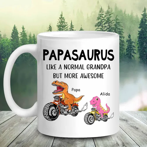 Miniatura 5 de WHIDOBE Taza Papasaurus personalizada (1 niño) Taza personalizada de 11 oz 15 onzas para abuelo, regalo personalizado para abuelo, hombres, él