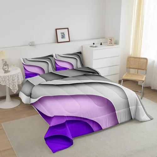 Miniatura 2 de Erosebridal Juego de edredón de olas oceánicas de tamaño individual, juegos de ropa de cama y colecciones degradados gris marino degradado, edredón