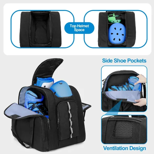 Miniatura 3 de GOBUROS Bolsa de patinaje para hombres y mujeres, mochila de patinaje sobre hielo para zapatos de patinaje hasta hombres de EE. UU. 13