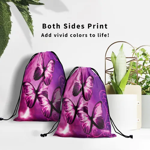 Miniatura 7 de Bolsa de agarre de gimnasia de piel de animal, bolsa de gimnasia con cordón ajustable, bolsa de cuerda para fauna silvestre, Mariposas Galaxy