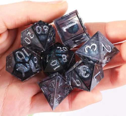 Miniatura 7 de Mini Planet Poliédrico MTG Sharp Edge Liquid Core Dungeons and Dragons RPG Resina Hecho a Mano 7Pcs DND Juego de dados