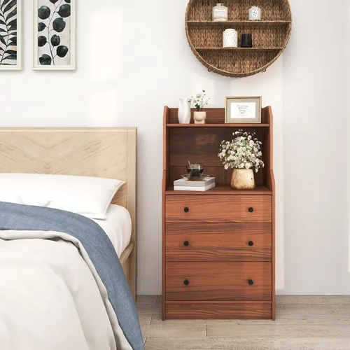 Miniatura 8 de GOFLAME Cómoda de 3 cajones con estante, organizador de almacenamiento moderno de 44 pulgadas de alto con diseño antiinclinación, cómoda