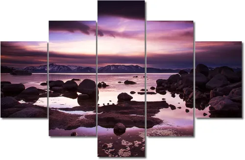 Miniatura 129 de TUMOVO Lienzo decorativo para pared de sala de estar, 5 paneles de naturaleza, Alaska, Estados Unidos, autopista alrededor de montañas, paisaje