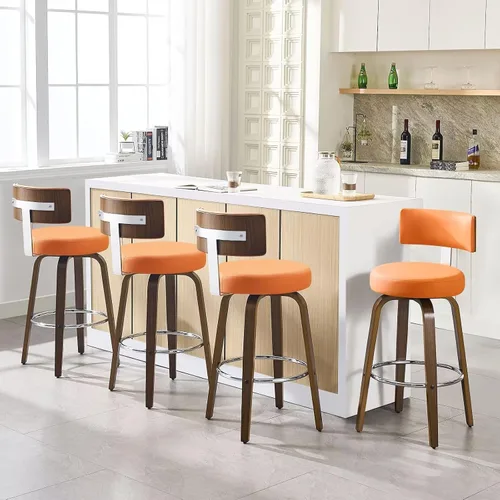 Miniatura 44 de Bekrvio Juego de 2 taburetes de bar giratorios con altura de mostrador, taburetes de cocina tapizados de piel sintética con respaldo, patas