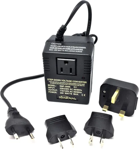 Miniatura 5 de Simran SMF-200 Deluxe 200 vatios, conversor de voltaje para viajes internacionales a países con 220 V.