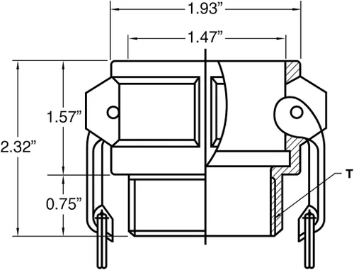 Miniatura 2 de Gloxco Tipo D de aluminio leva y ranura de manguera de conexión, 1" Camlock hembra x 1" NPT hembra (CAM-10-D-AL)